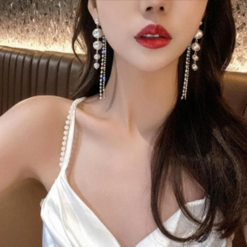 Pearl Long Drop Earrings