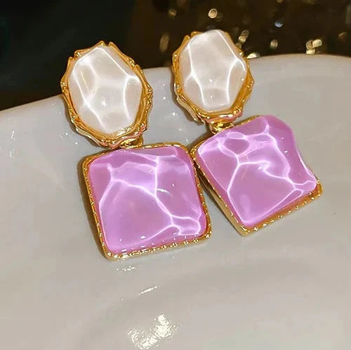 Purple Geometric Drop Earrings