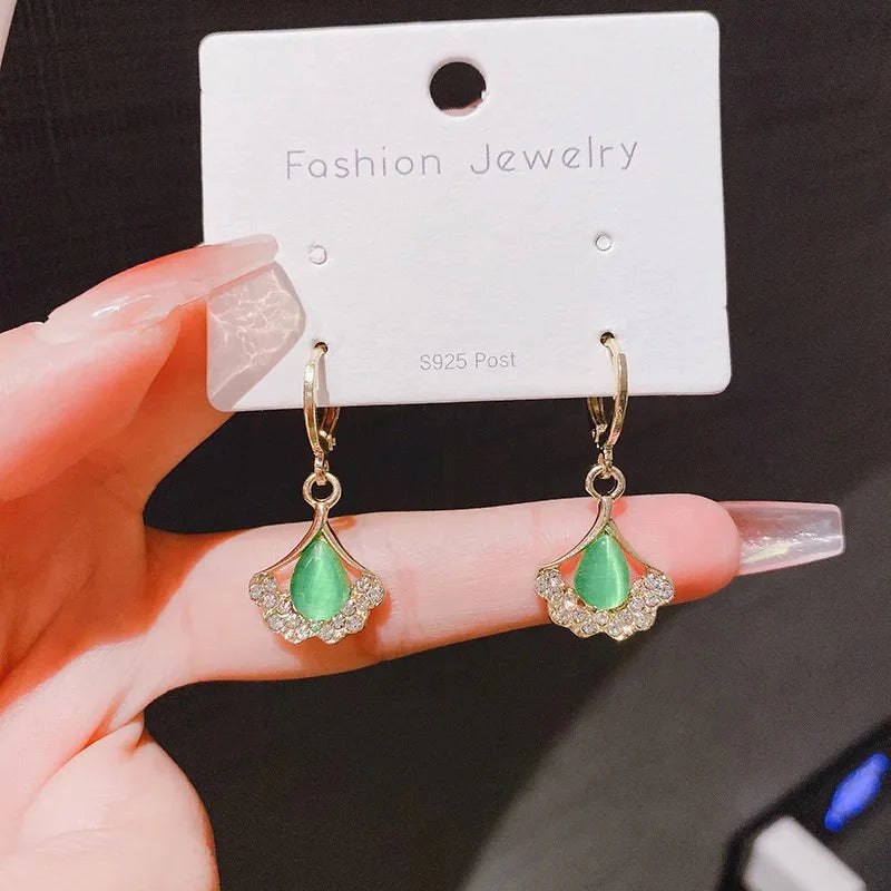 Small Green Gingko Leaf Earrings