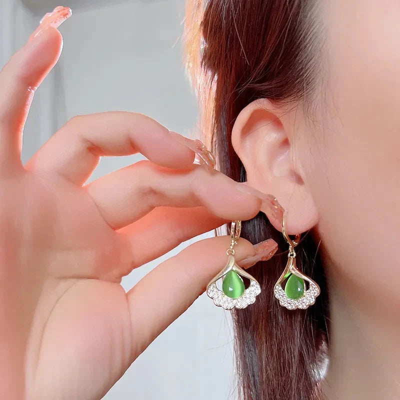 Small Green Gingko Leaf Earrings
