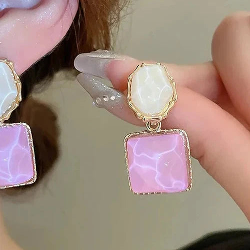 Purple Geometric Drop Earrings