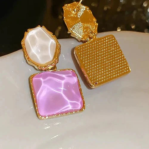 Purple Geometric Drop Earrings