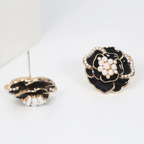 Black Rose Flower Stud Earrings