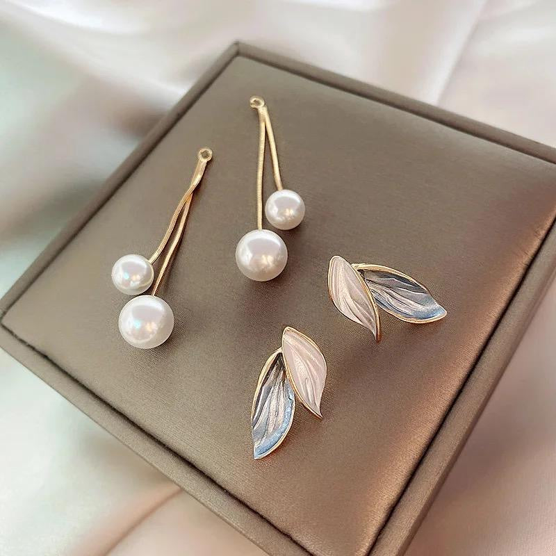 Leaf Pearl Drop Earrings