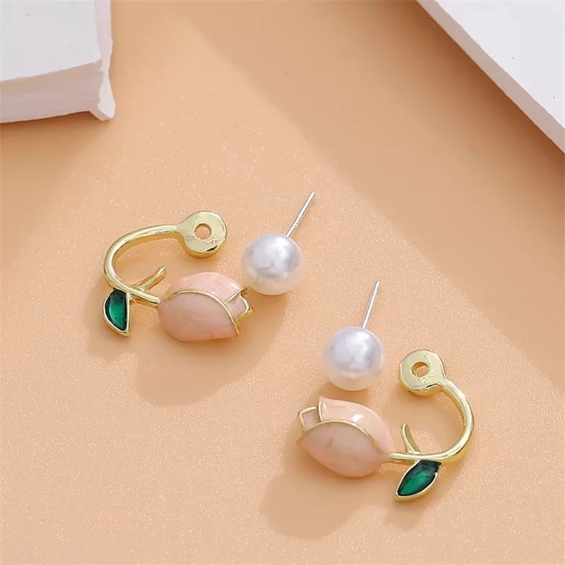 White-Pearl With Soft Pink-Rose Earrings
