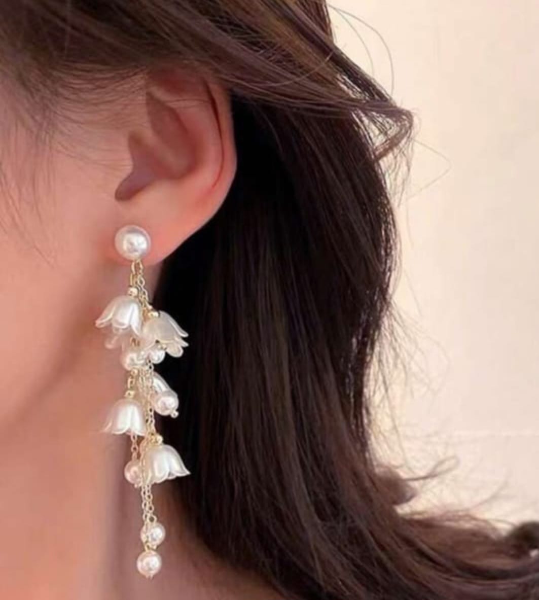 Pearl Flower Long Chain Earrings