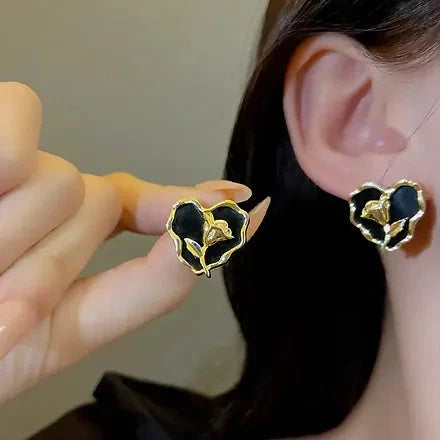 Dark Romance Golden Rose Stud Earrings