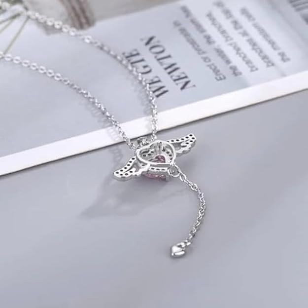 Silver Angel Heart Chain Pendant Necklace