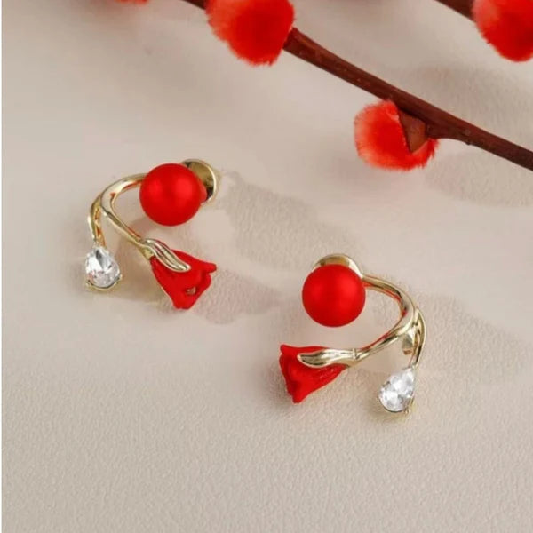 Red Tulip Perky Pearl Earrings