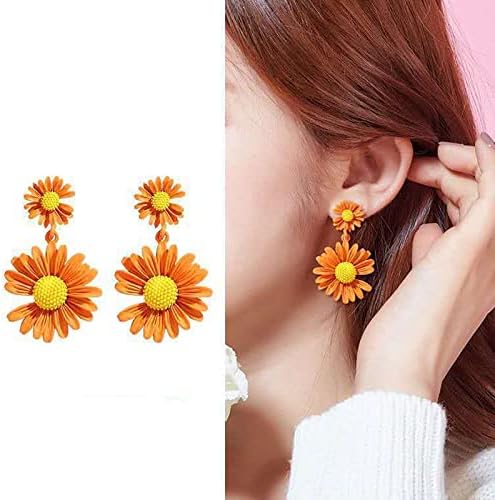 Orange Daisy Flower Statement Earrings
