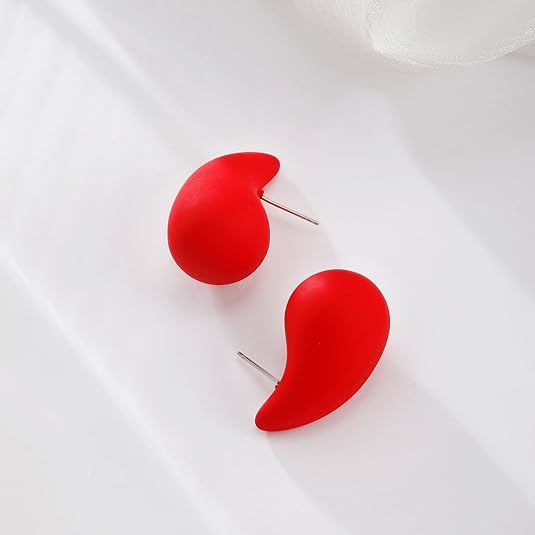 Red Tear Drop Stud Earrings