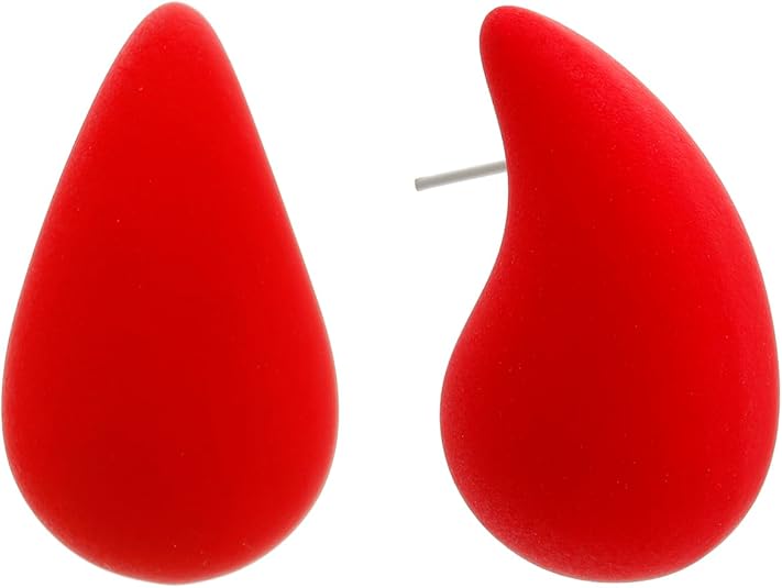 Red Tear Drop Stud Earrings