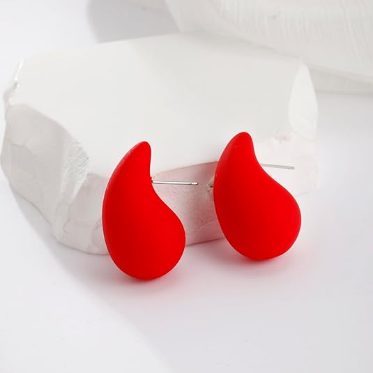Red Tear Drop Stud Earrings