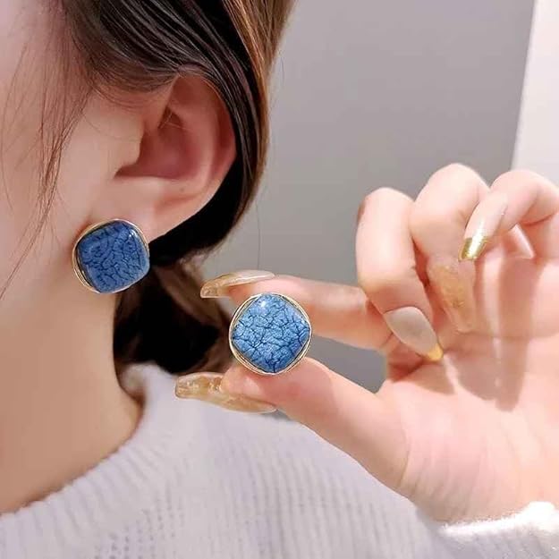 Blue Topaz Geometric Square Stud Earrings