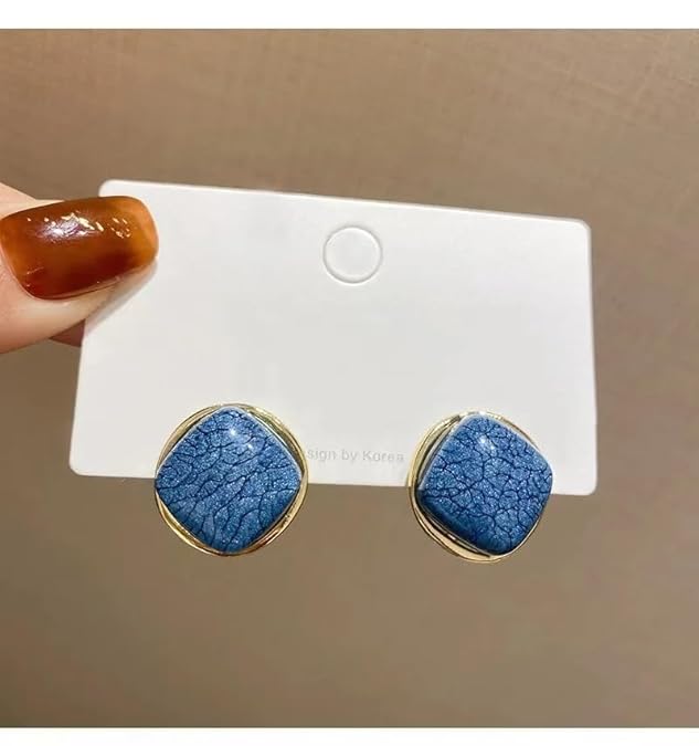 Blue Topaz Geometric Square Stud Earrings