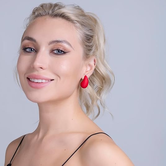 Red Tear Drop Stud Earrings