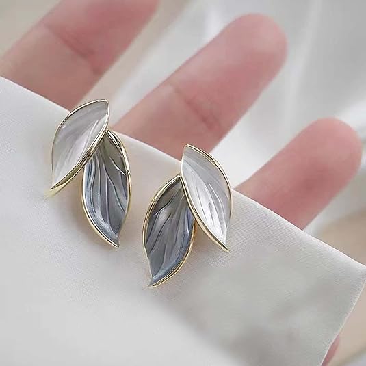 Grey Leaf Stud Earrings