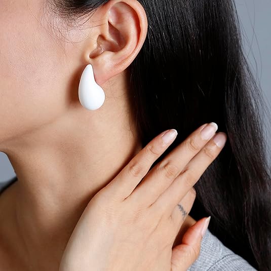White Tear Drop Stud Earrings