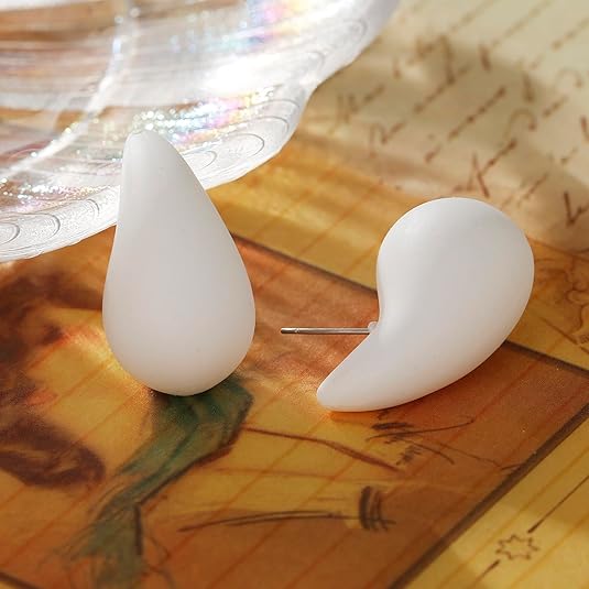White Tear Drop Stud Earrings