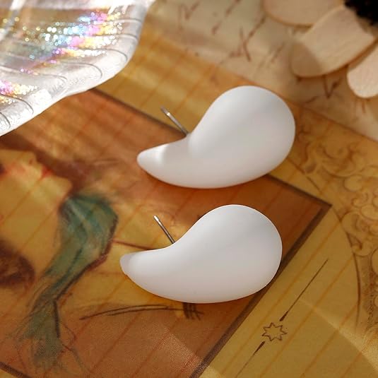 White Tear Drop Stud Earrings