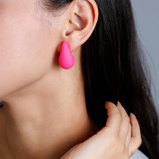Pink Tear Drop Stud Earrings