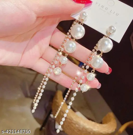 Pearl Long Drop Earrings