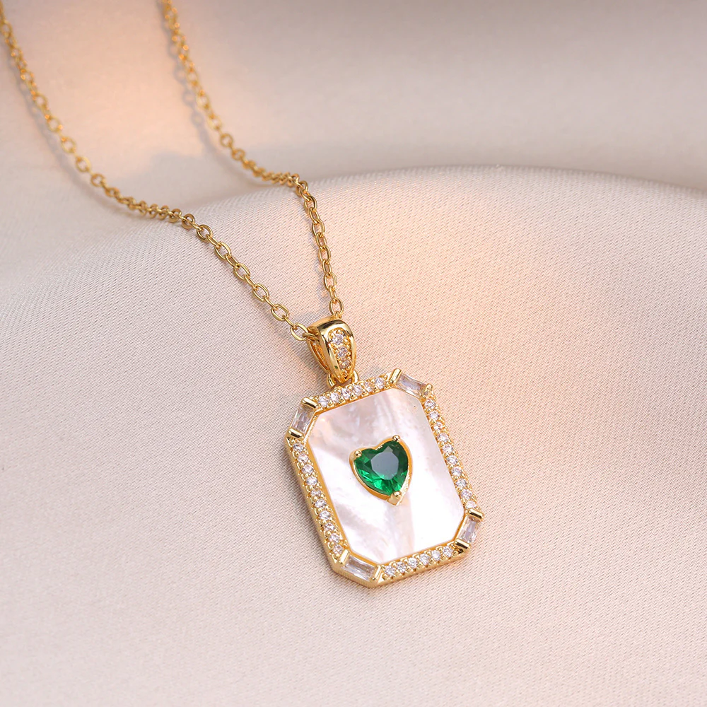 Emerald Green Heart Pendant Necklace