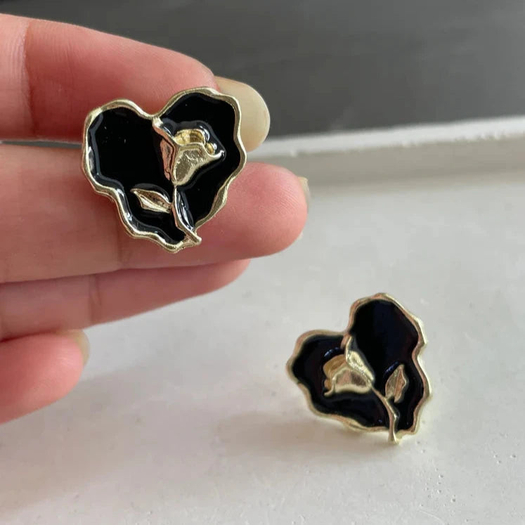 Dark Romance Golden Rose Stud Earrings
