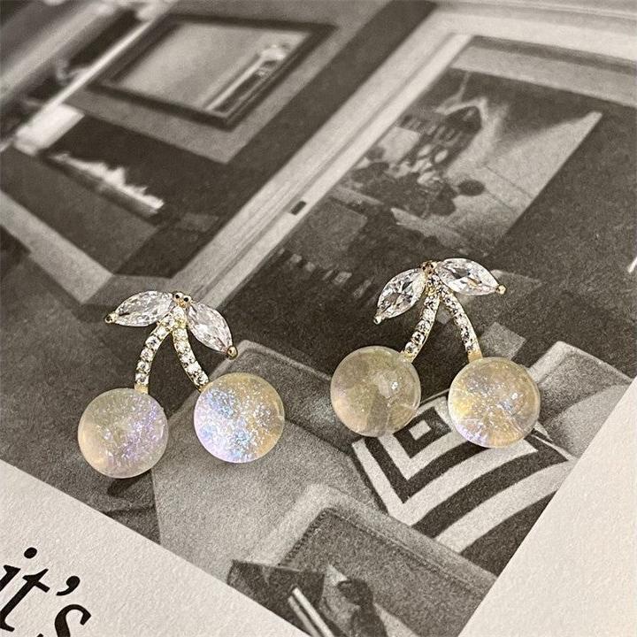 Cherry Moonstone Stud Earrings