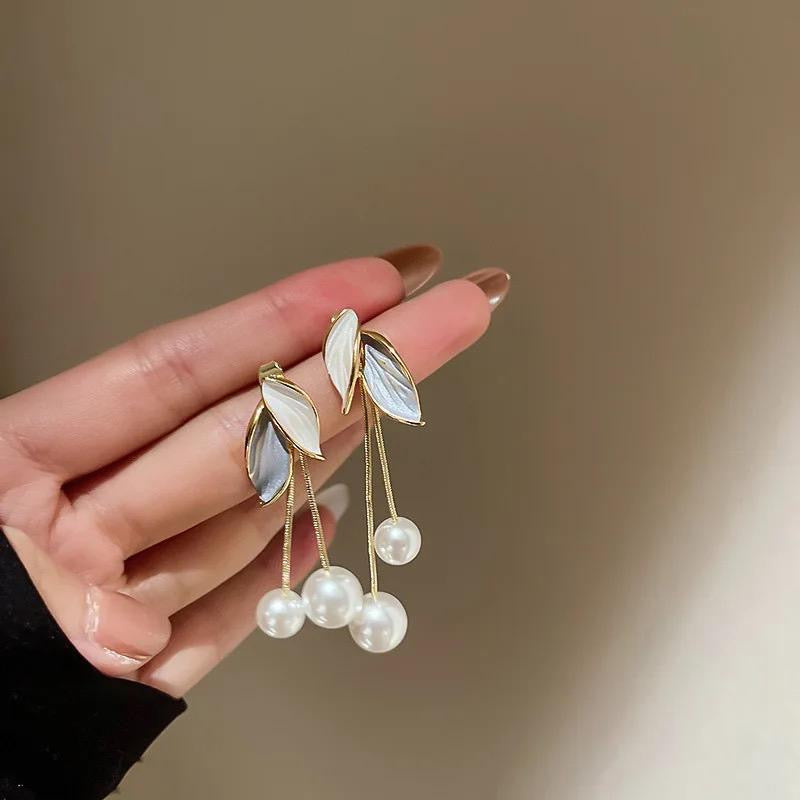 Leaf Pearl Drop Earrings