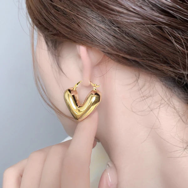 Love Heart 18K Gold Plated Chunky Hoop Earrings
