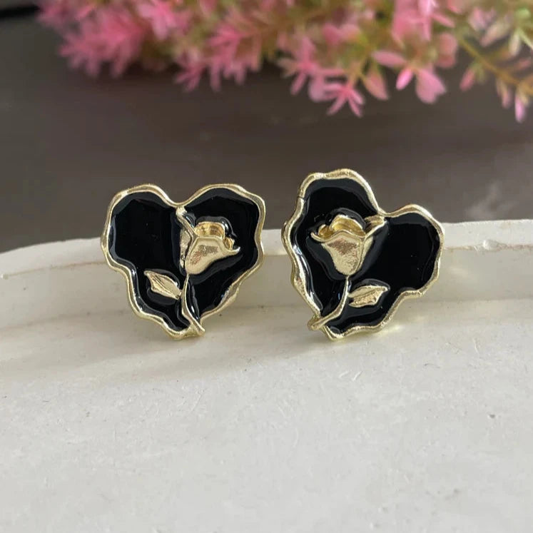 Dark Romance Golden Rose Stud Earrings