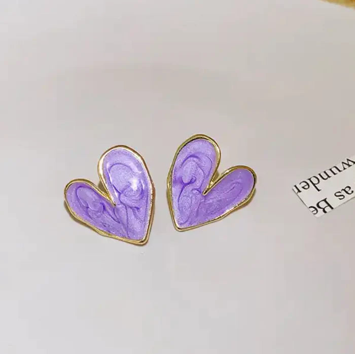 Heart Shape Enamel Stud Earrings
