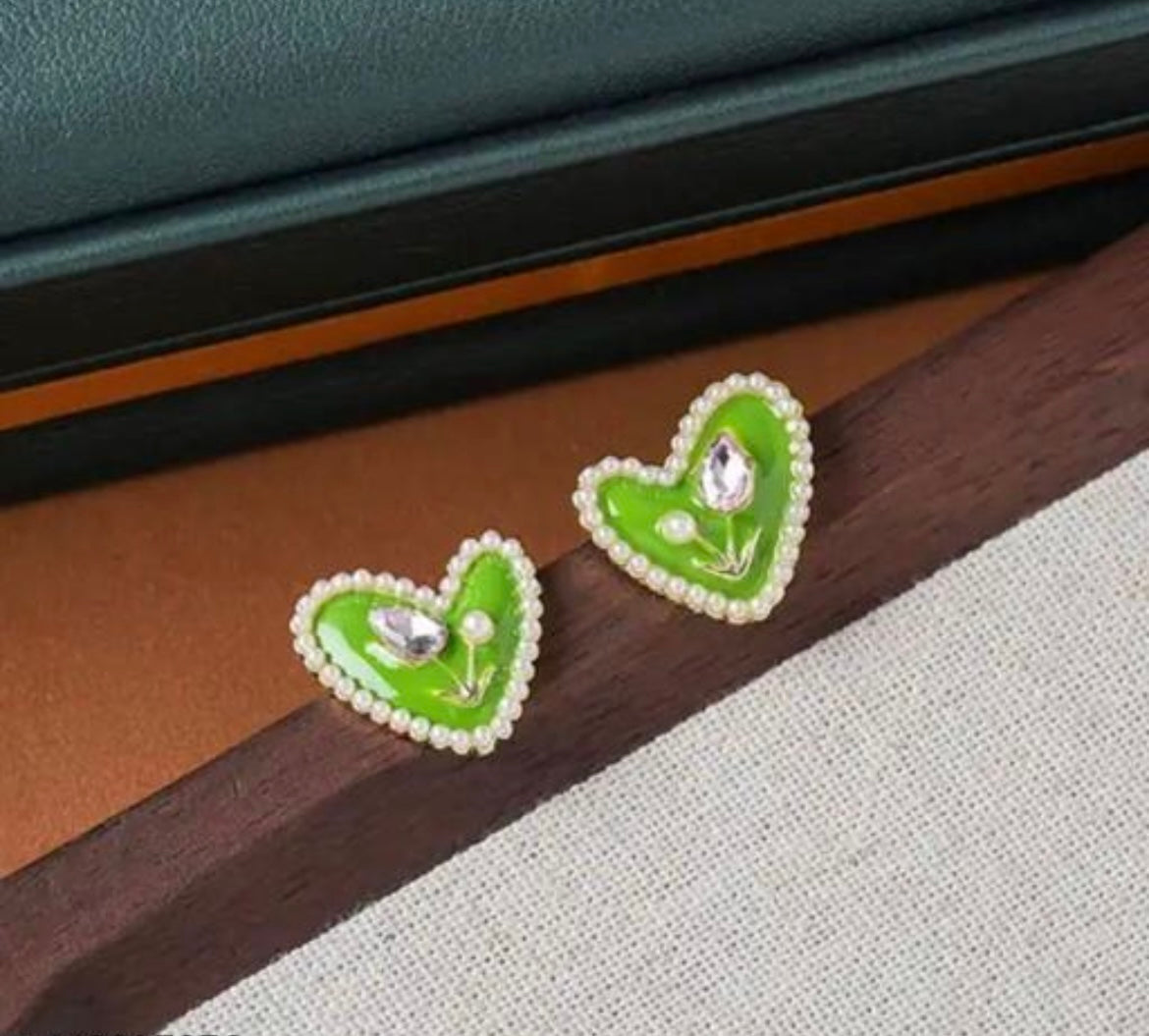 Green Heart Earrings