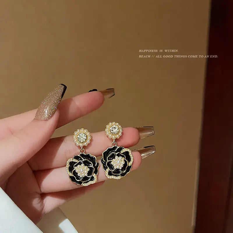 Black Rose Starry Night Stud Earrings