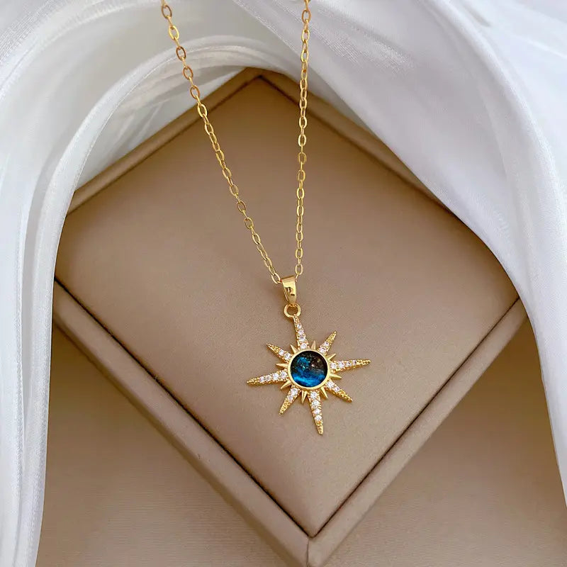 Dreamy Universe Moon Stainless Steel Blue Necklace