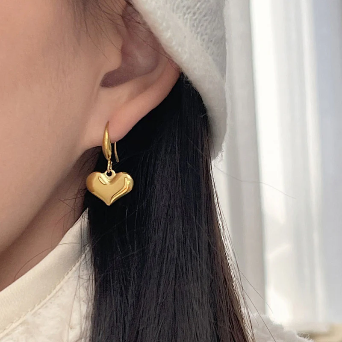 Golden Puff Heart Hoops