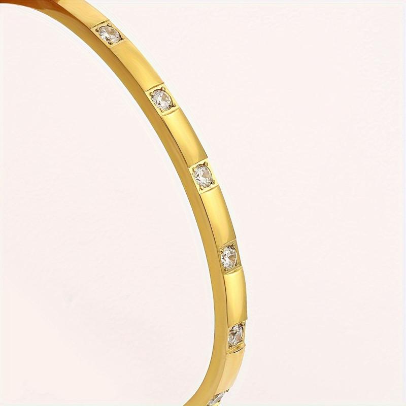 Lisa Stainless Steel 18K Gold Plated Rhinestone Studded Bangle Bracelet