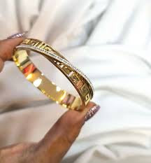 Greek Design Studded Diamond Gold Bangle Bracelet