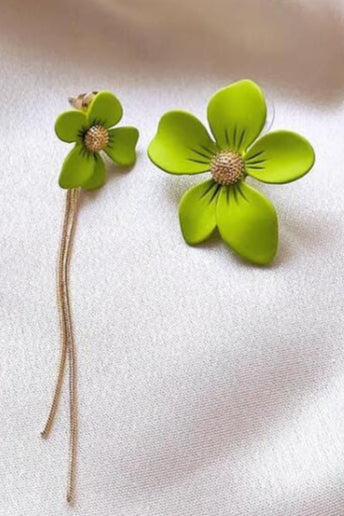 Asymmemetric Tassel Flower Green Earrings