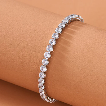 Silver Plated Round Cut Cubic Zirconia White Anti Tarnish Tennis Bracelet