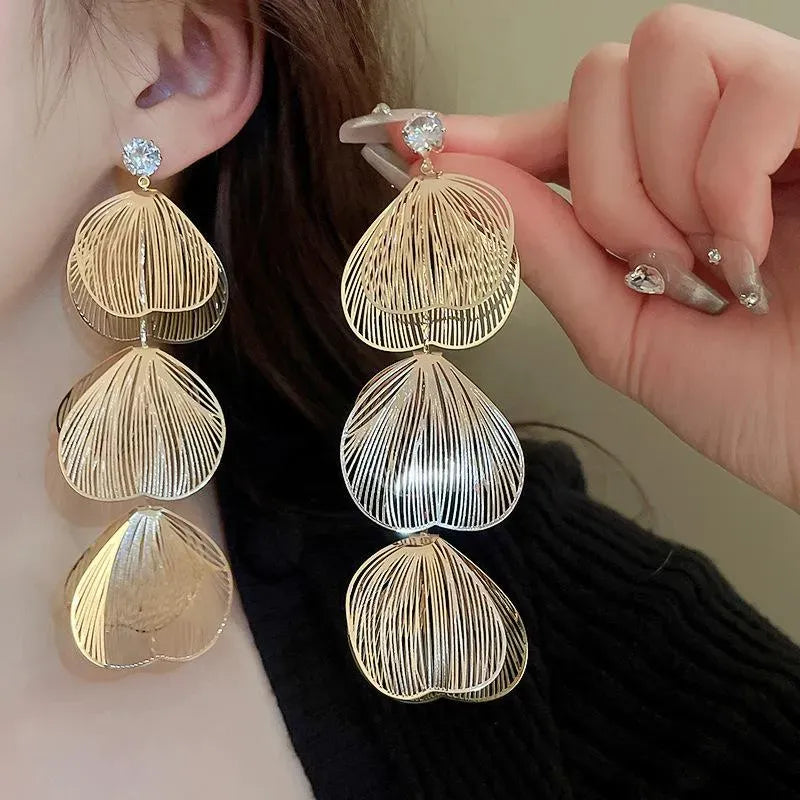 Golden Flower Statement Drop Earrings