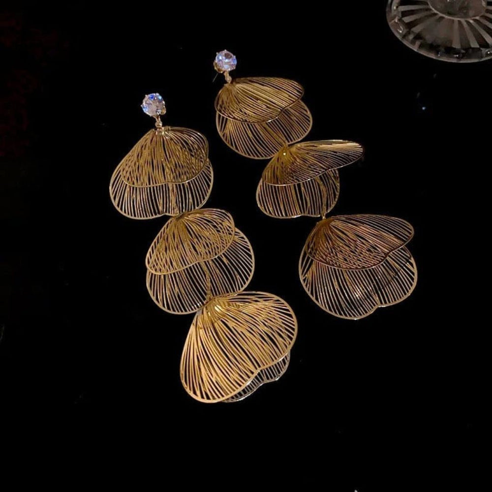 Golden Flower Statement Drop Earrings