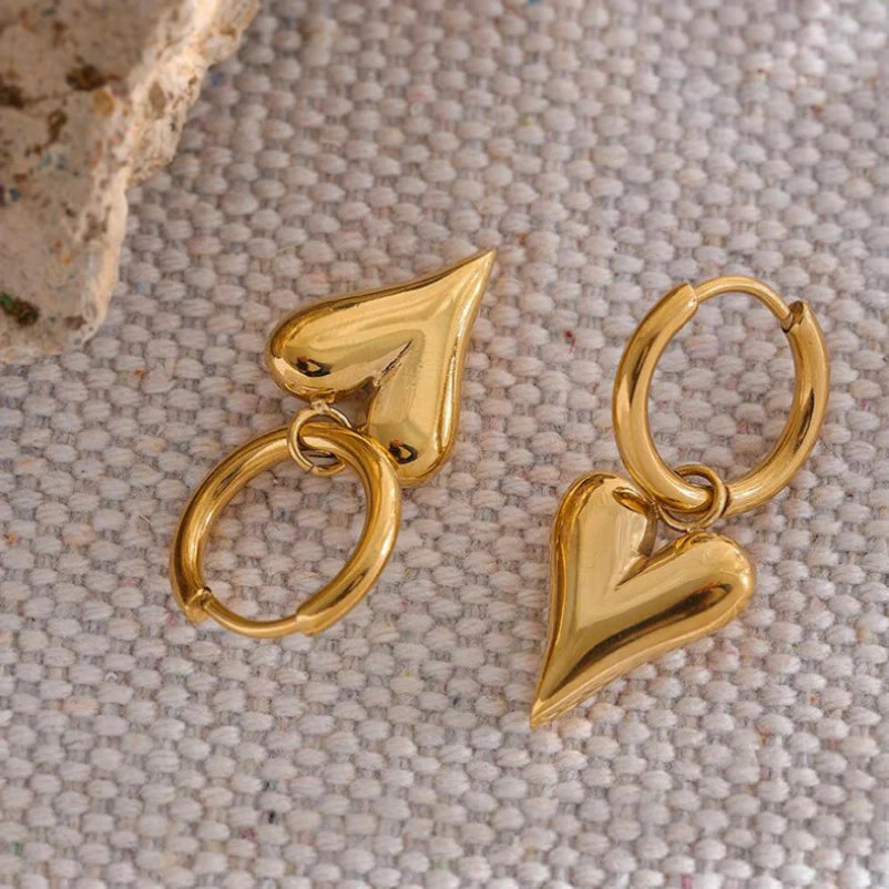 Gold Heart Set ( Necklace and Hoops )