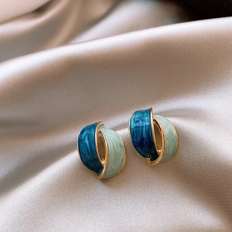 Light-Blue Dark-Blue Textured Earrings