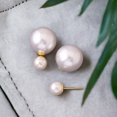 Double Pearl Stud Earrings