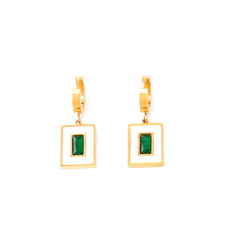18k Gold Plated Stainless Steel Square Shell Drop Earrings