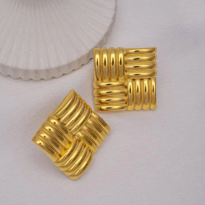 18K GOLD PLATED CHUNKY SQUARE EARRINGS