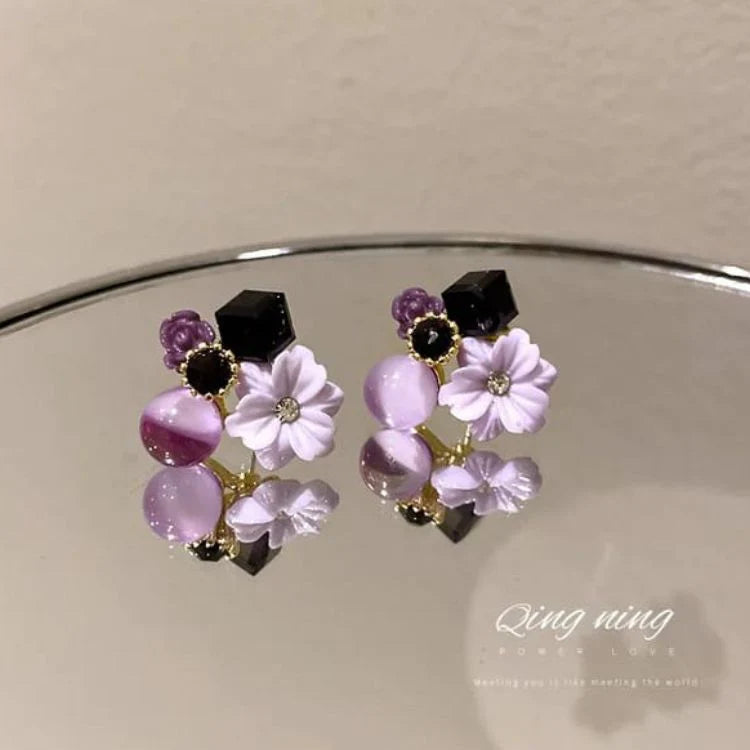 Purple - Crystal Flower Stud Earrings