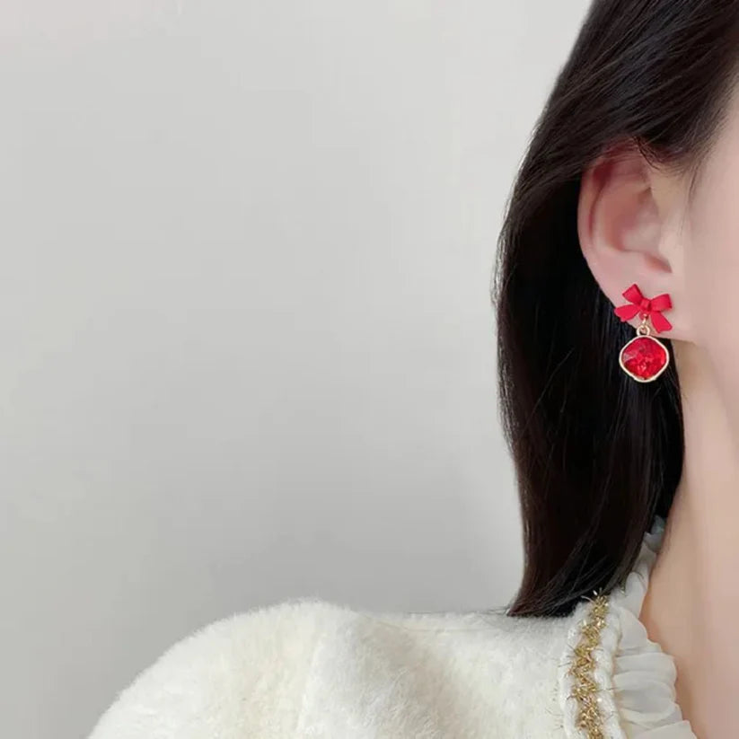 Red Bling Bow Earrings